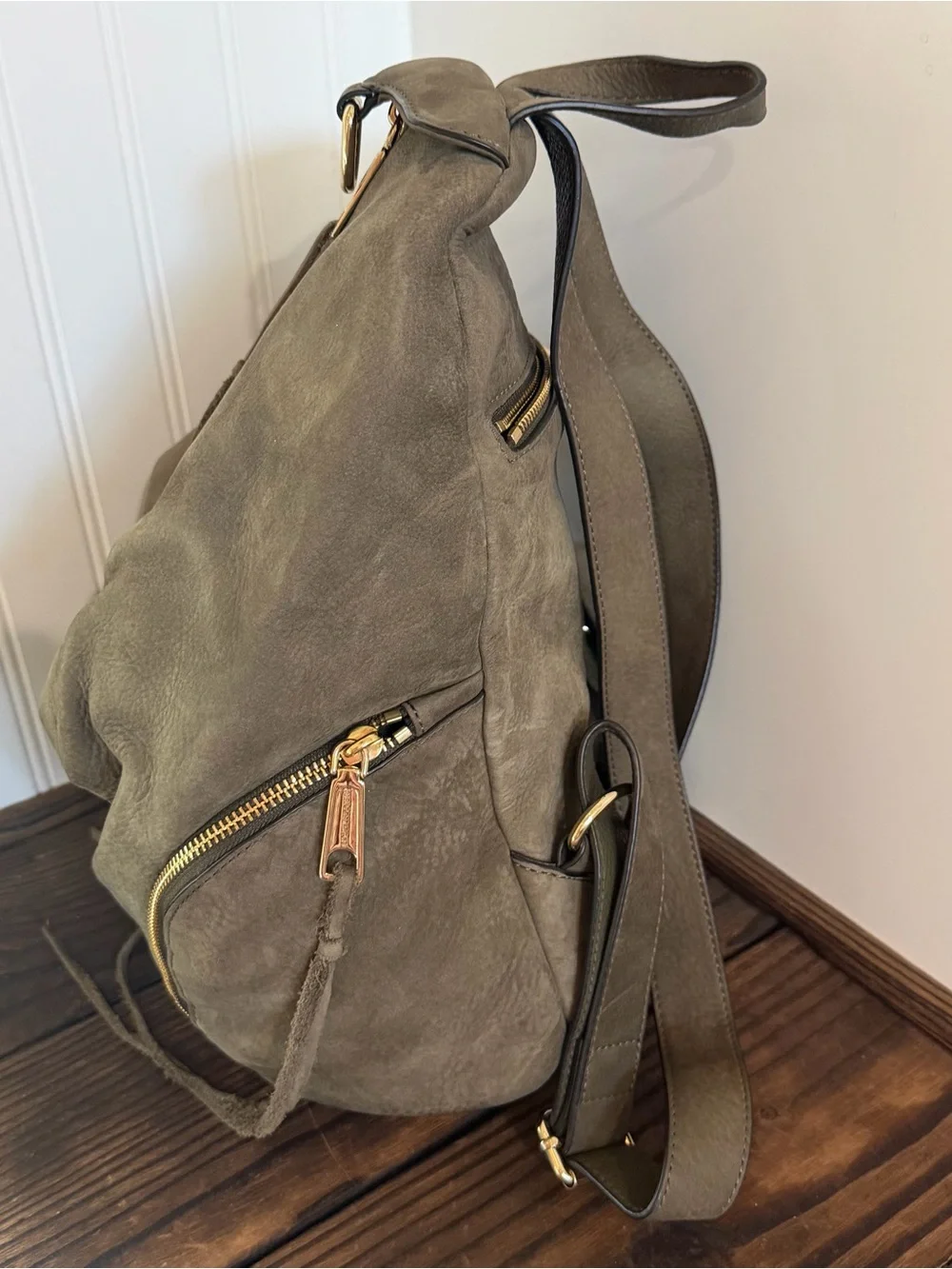 Authentic Rebecca Minkoff Julian Backpack Olive Green Nubuck Leather Rucksack